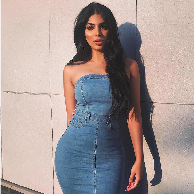 Tube Denim Dress – Black Ice Styles