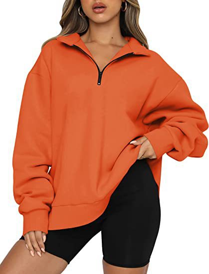 Women Sweatshirts Zip Turndown Collar Loose Casual Tops Clothes - Black Ice Styles