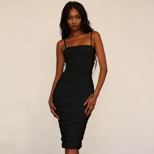Camisole Ruched Bodycon Dress - Black Ice Styles