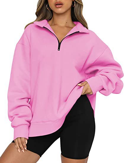 Women Sweatshirts Zip Turndown Collar Loose Casual Tops Clothes - Black Ice Styles
