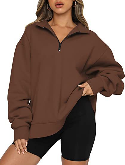 Women Sweatshirts Zip Turndown Collar Loose Casual Tops Clothes - Black Ice Styles
