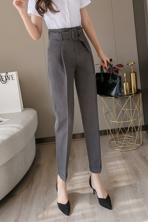 High Waist Loose Slim Fit Trousers - Black Ice Styles