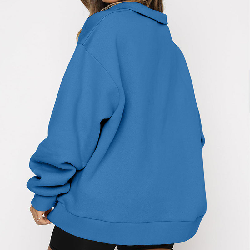 Women Sweatshirts Zip Turndown Collar Loose Casual Tops Clothes - Black Ice Styles