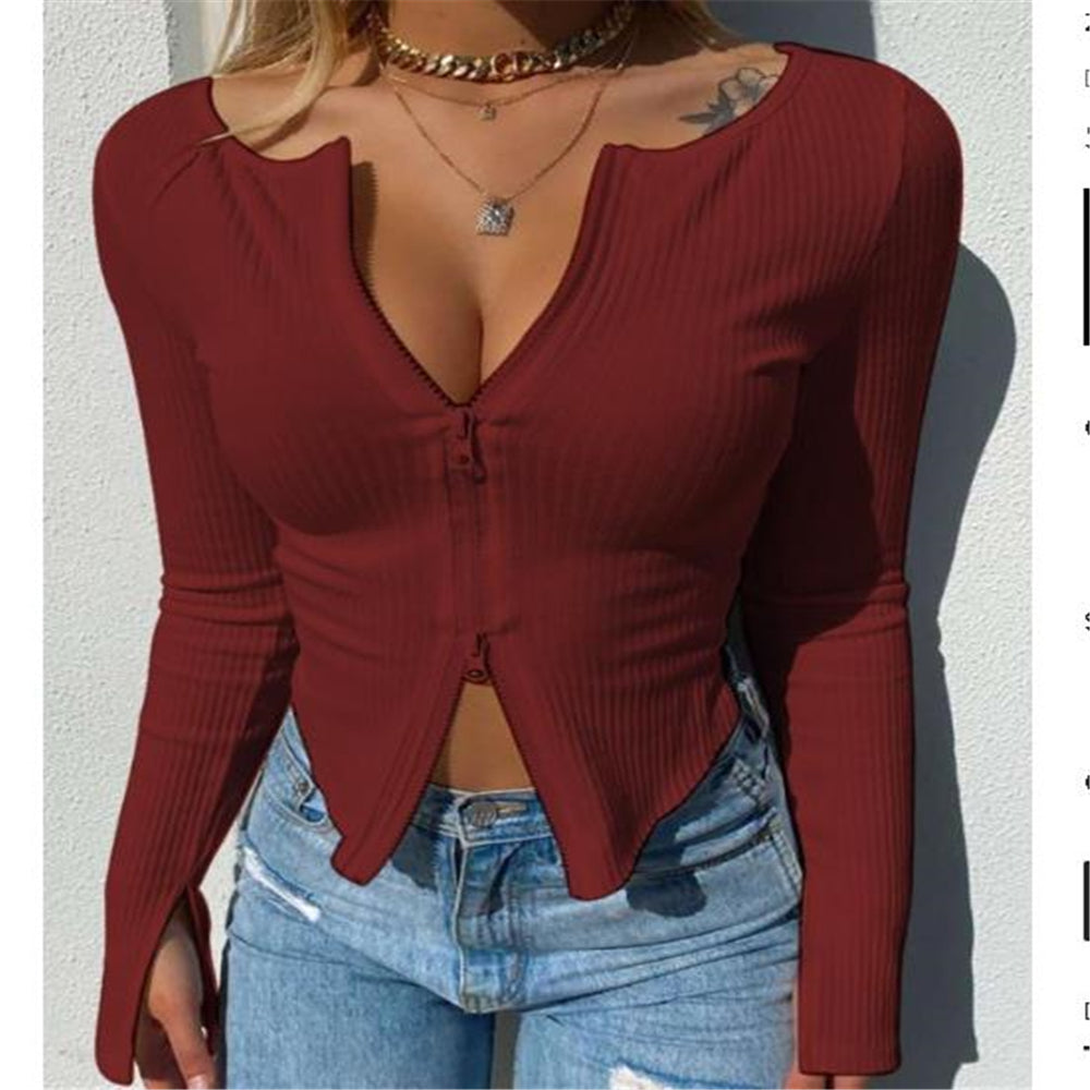 Ribbed Double Zip Split Top - Black Ice Styles