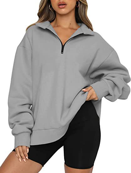 Women Sweatshirts Zip Turndown Collar Loose Casual Tops Clothes - Black Ice Styles