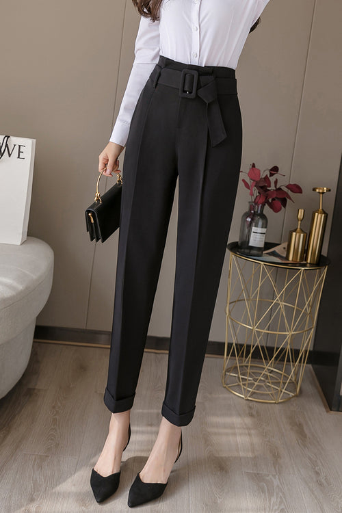 High Waist Loose Slim Fit Trousers - Black Ice Styles