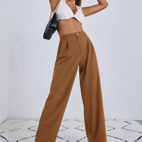 High Waist Wide Leg Suit Trousers - Black Ice Styles