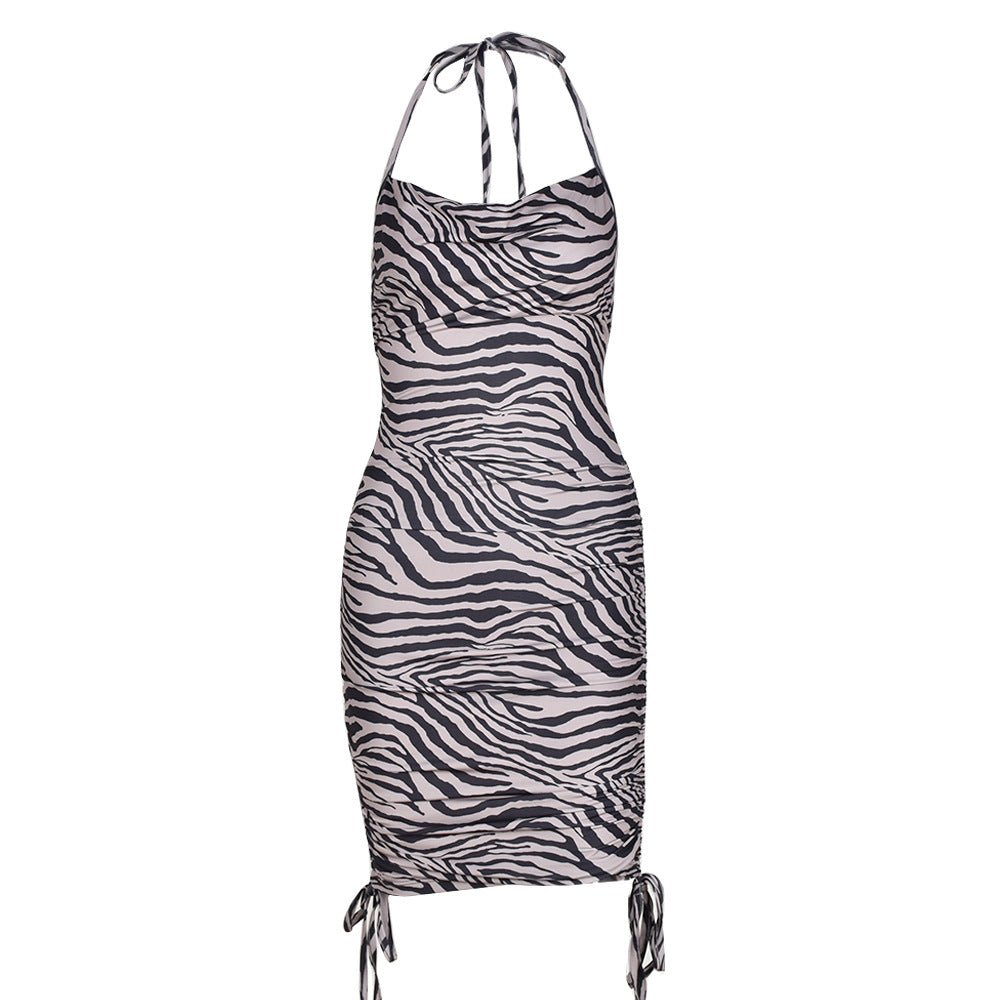 Halter Neck Zebra Mini Dress - Black Ice Styles