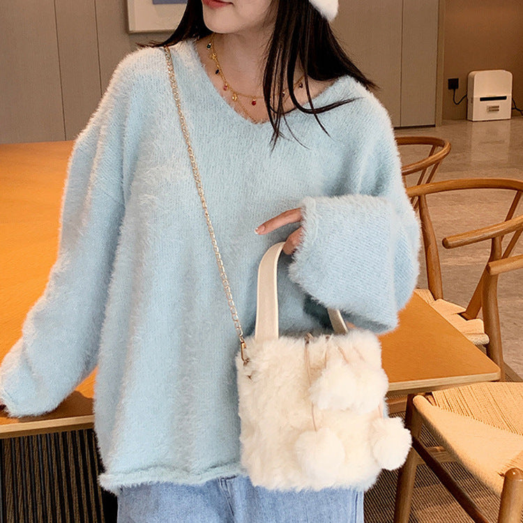 Fluffy Plush Bucket Bag - Black Ice Styles