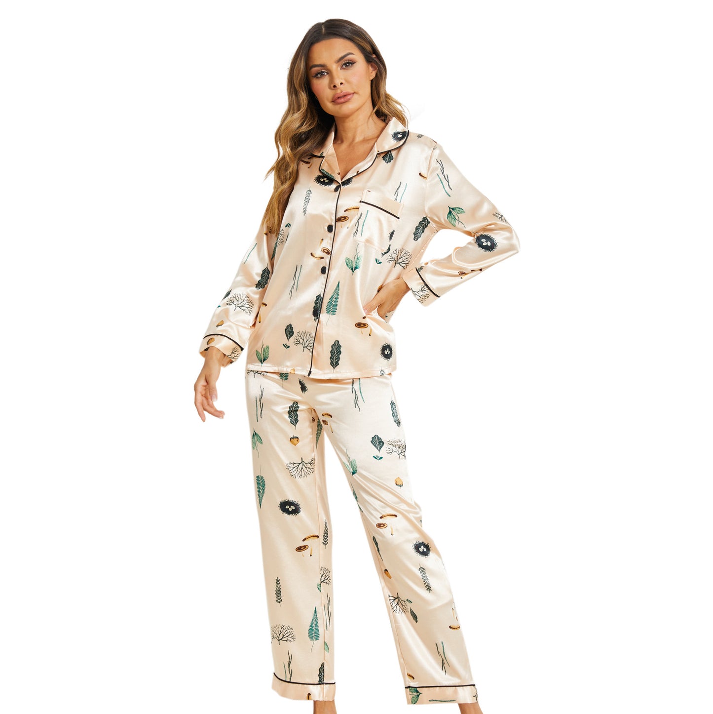 Silk Satin Printed Pajama Set - Black Ice Styles