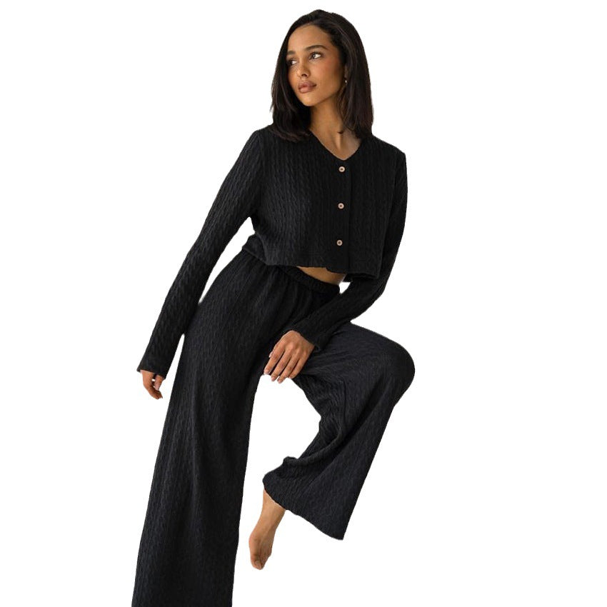 Fashion Simple Knit Warm Sleepwear Set - Black Ice Styles