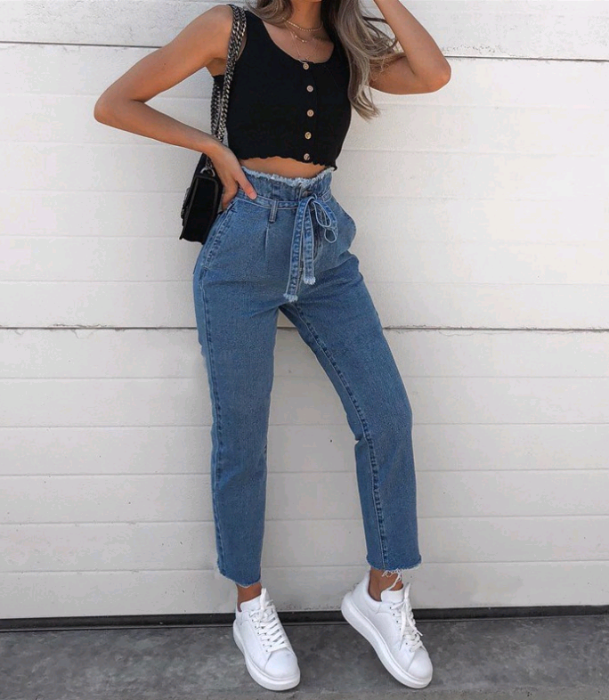 Women's Jeans Flowerbed High Waist Belted Jeans Women - Black Ice Styles