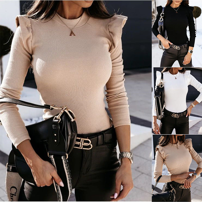 Slim Fit Knitted Flying Sleeve Top - Black Ice Styles