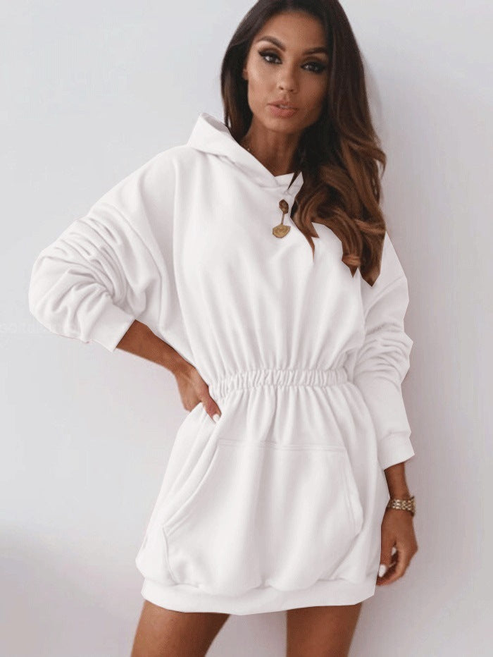 Hooded Loose Mid Length Sweater Dress - Black Ice Styles