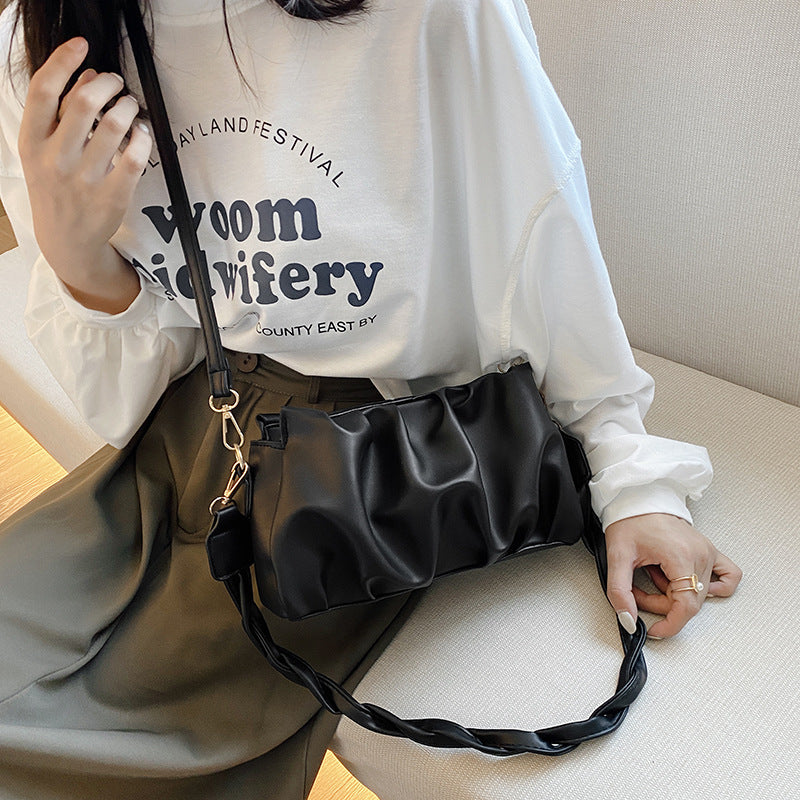 Double Strap PU Leather Pleated Crossbody Bag - Black Ice Styles