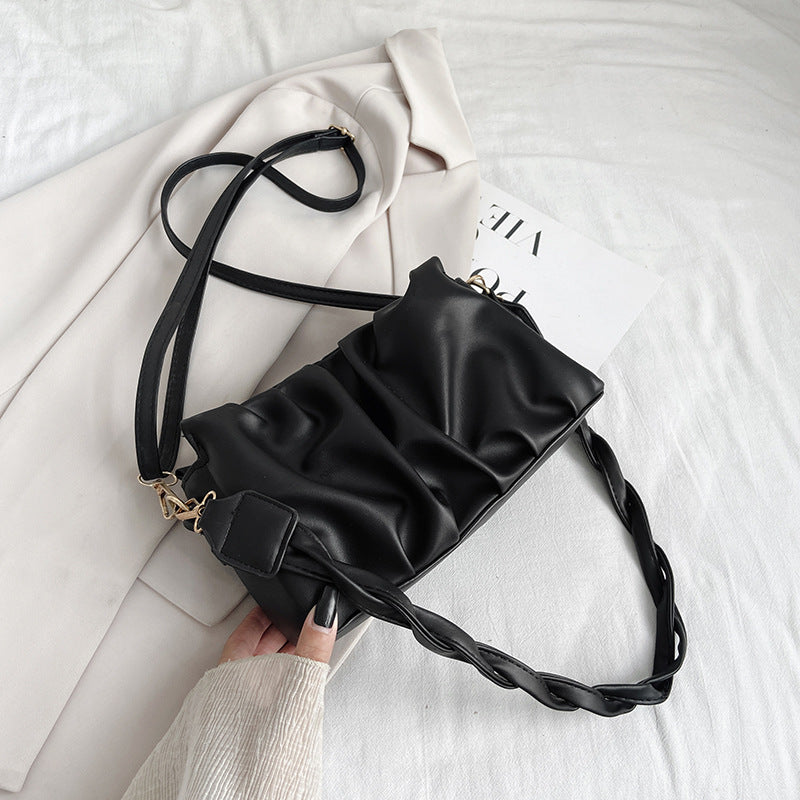 Double Strap PU Leather Pleated Crossbody Bag - Black Ice Styles