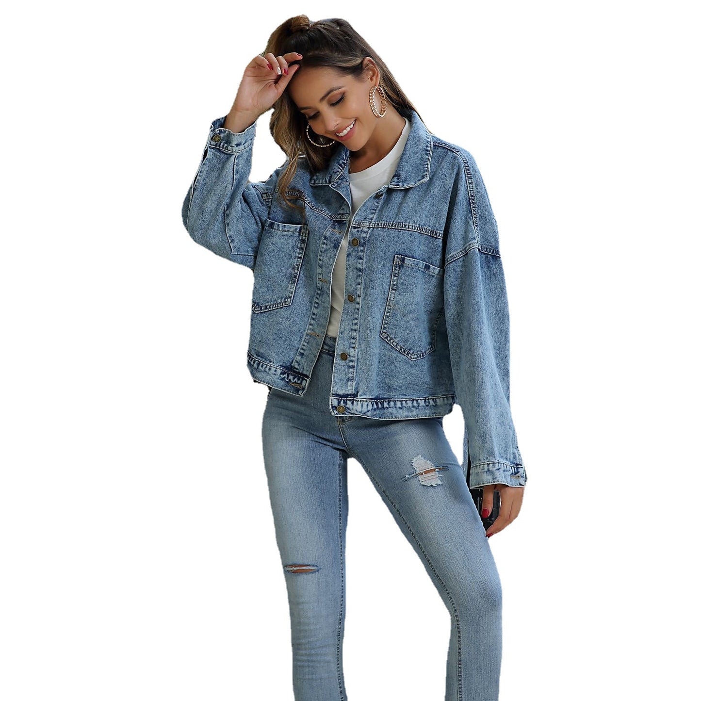 Water Blue Loose Denim Jacket - Black Ice Styles