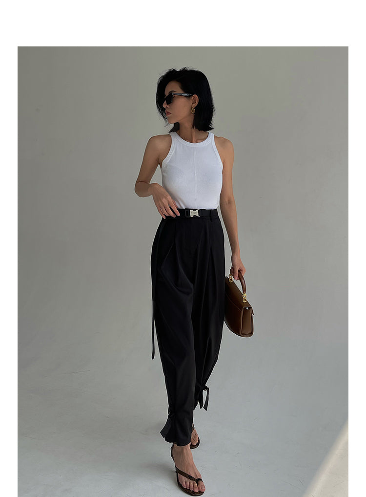 High Waist Long Drape Trousers - Black Ice Styles