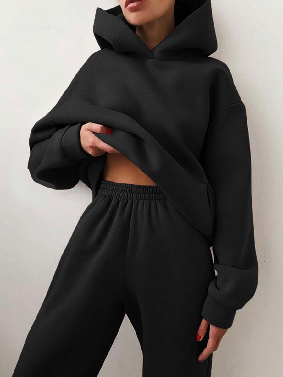 Women's Casual Hooded Sweater Two-piece Suit Clothes Hoodie Tracksuit - Black Ice Styles