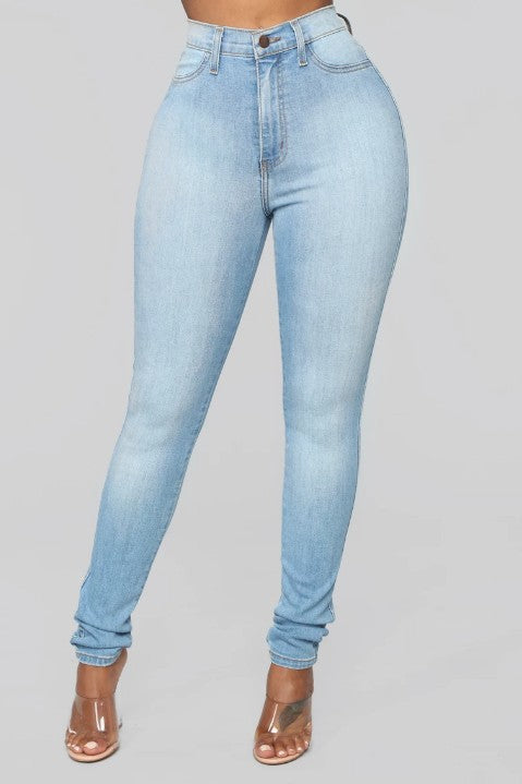 High Waist Light Blue Stretch Jeans - Black Ice Styles