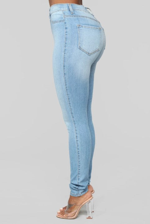 High Waist Light Blue Stretch Jeans - Black Ice Styles