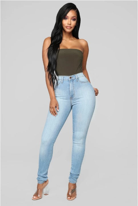 High Waist Light Blue Stretch Jeans - Black Ice Styles