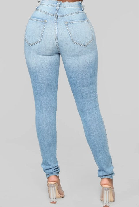 High Waist Light Blue Stretch Jeans - Black Ice Styles