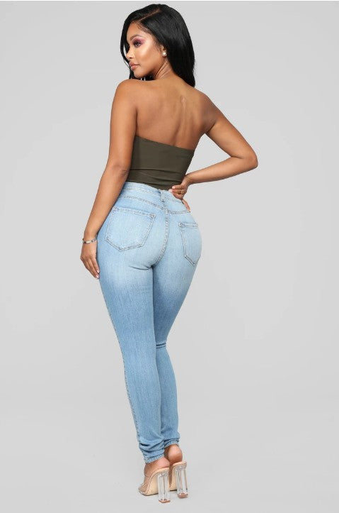 High Waist Light Blue Stretch Jeans - Black Ice Styles