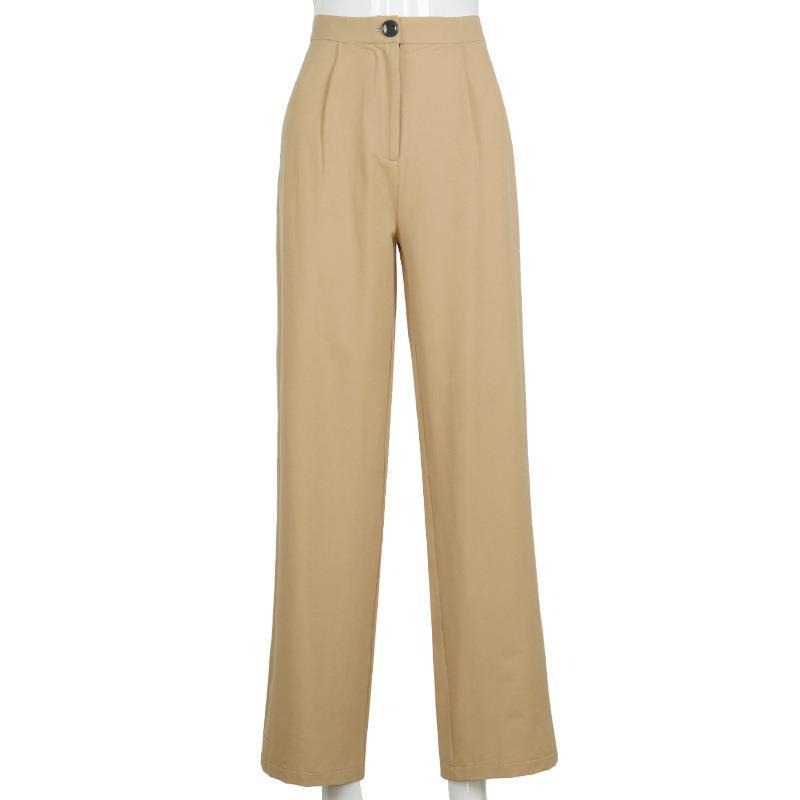 Khaki High Waist Loose Jean Style Trousers - Black Ice Styles