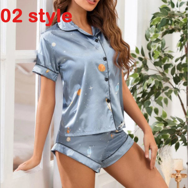 Satin Women Print Sleepwear Set - Black Ice Styles