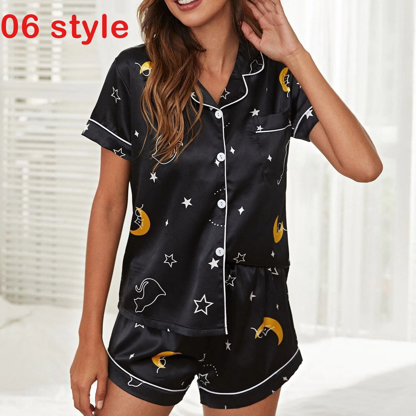 Satin Women Print Sleepwear Set - Black Ice Styles