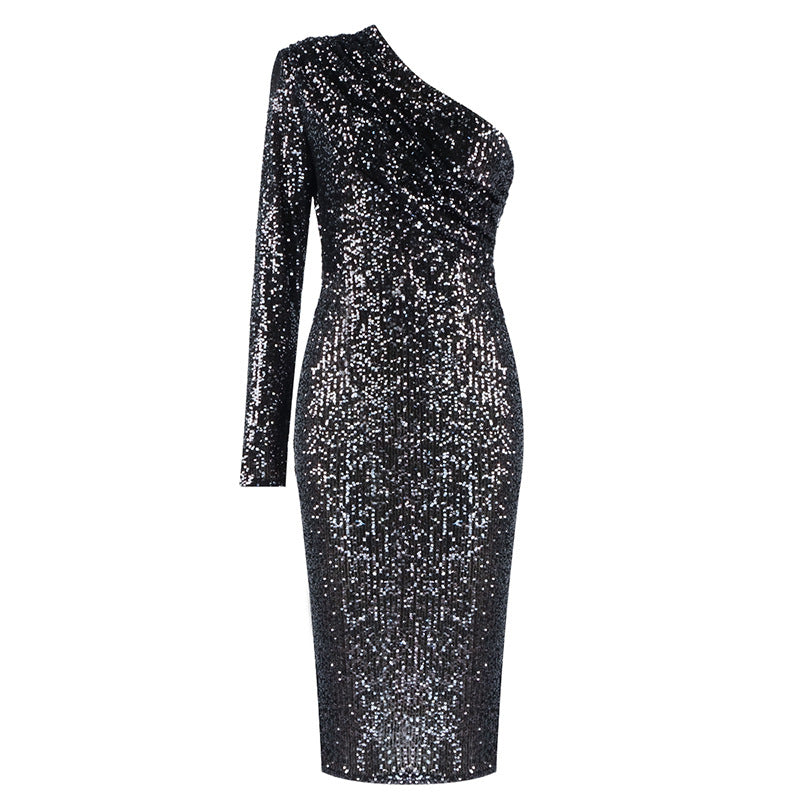 One Shoulder Sequin Dress - Black Ice Styles