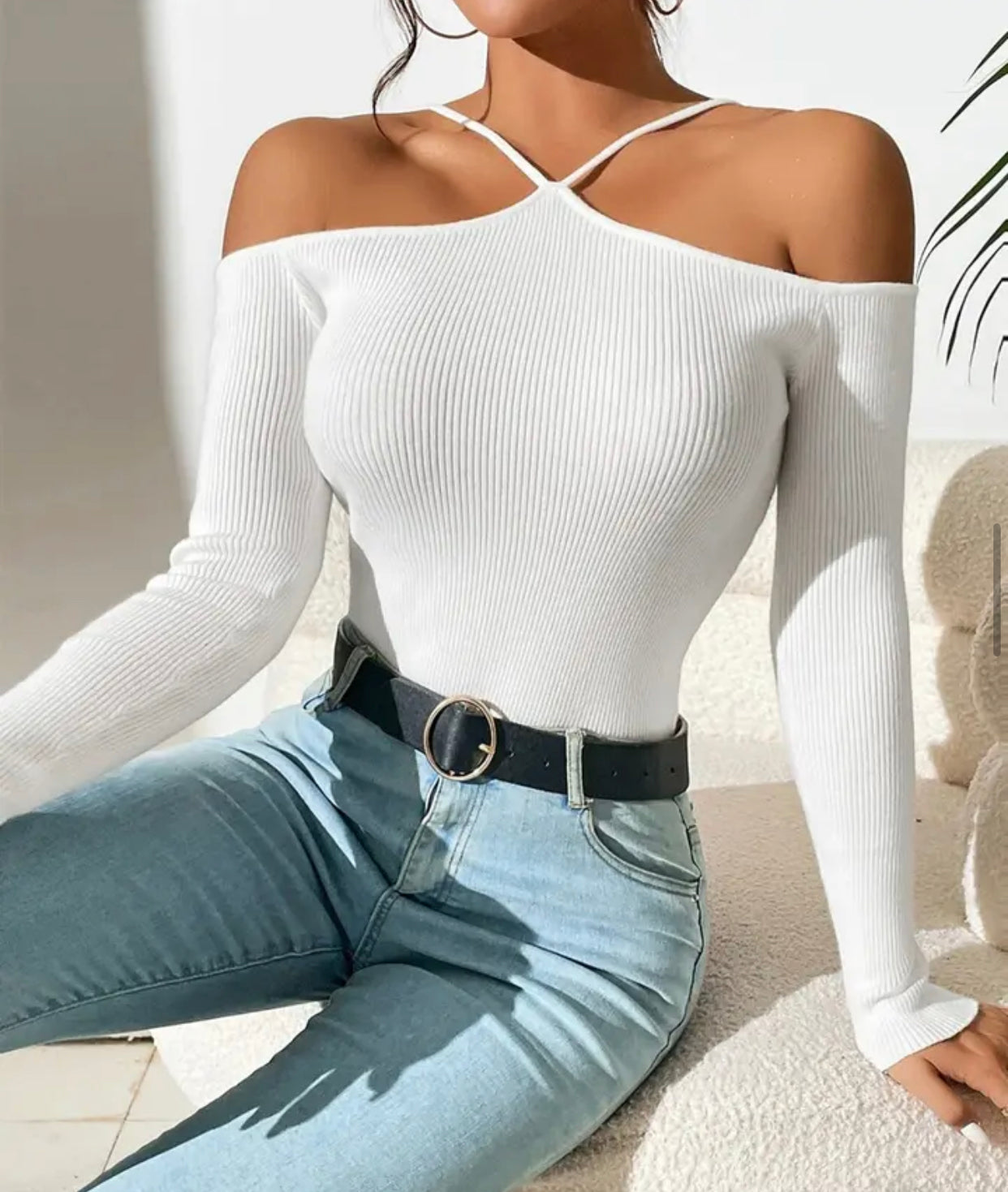 Halter Neck Long Sleeve Top - Black Ice Styles