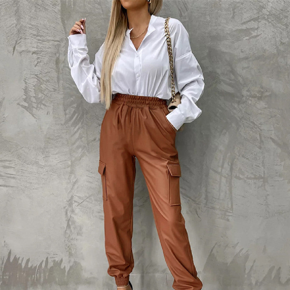 Taper High Waist Elastic Trousers - Black Ice Styles