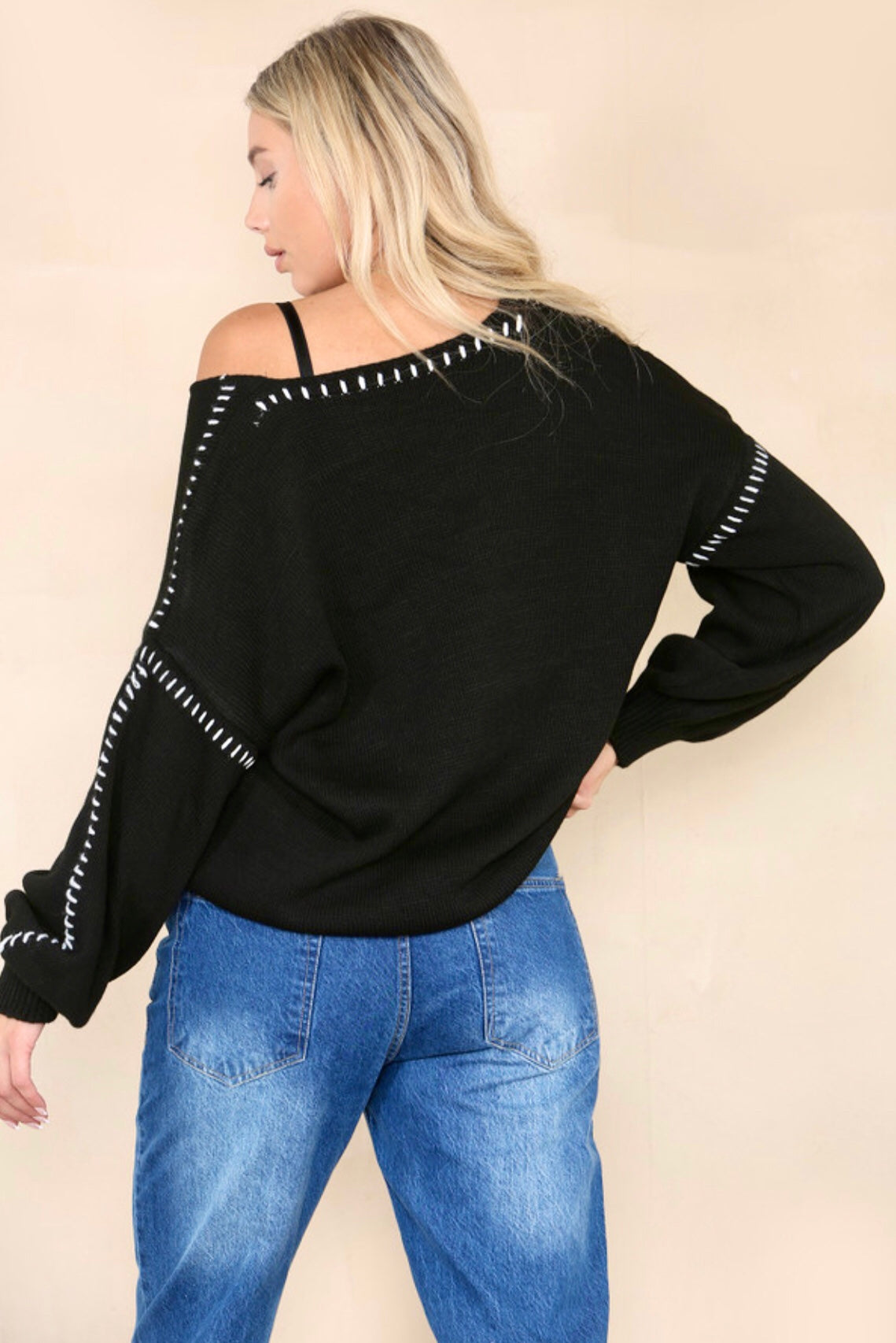 Black Shoulder Contrast Jumper - Black Ice Styles