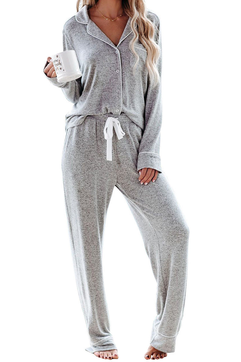 Button Woven Sleepwear Set - Black Ice Styles