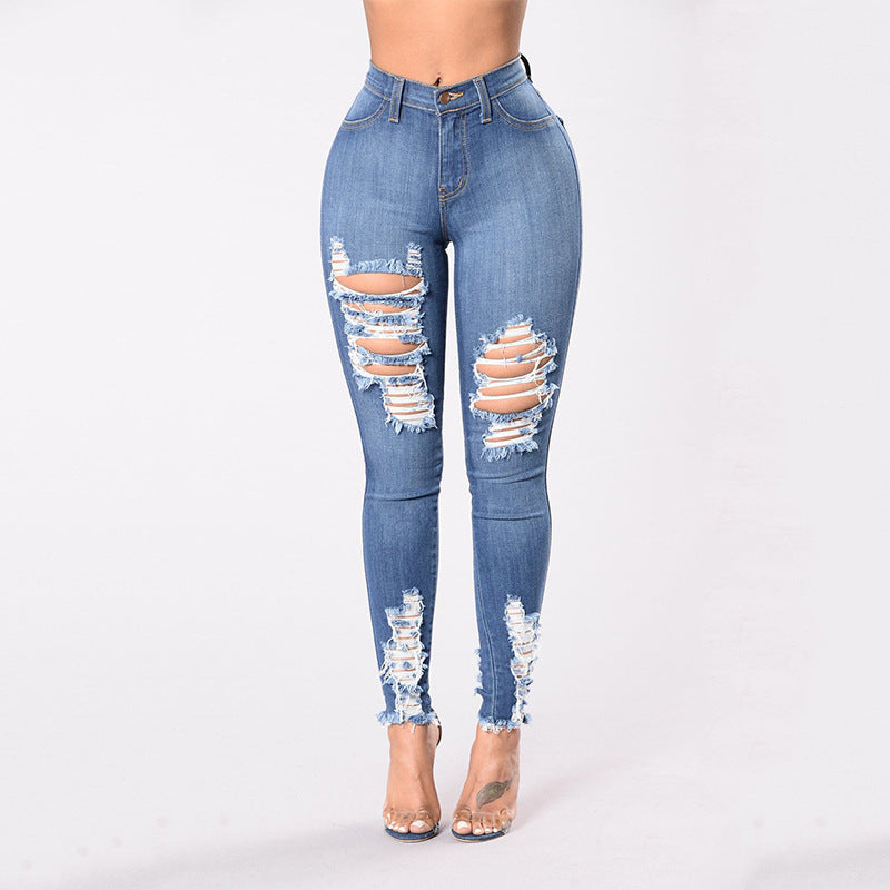 High Waist Stretch Ripped Jeans - Black Ice Styles