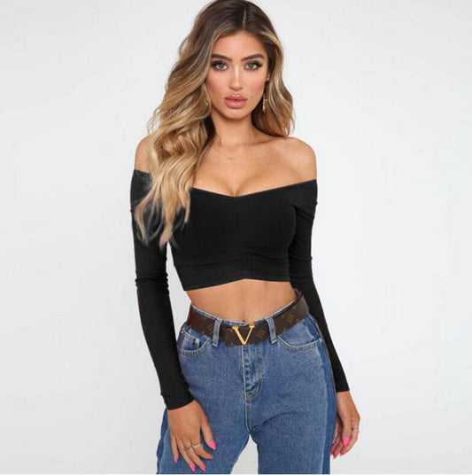 Long Sleeve Ruched Crop Top - Black Ice Styles