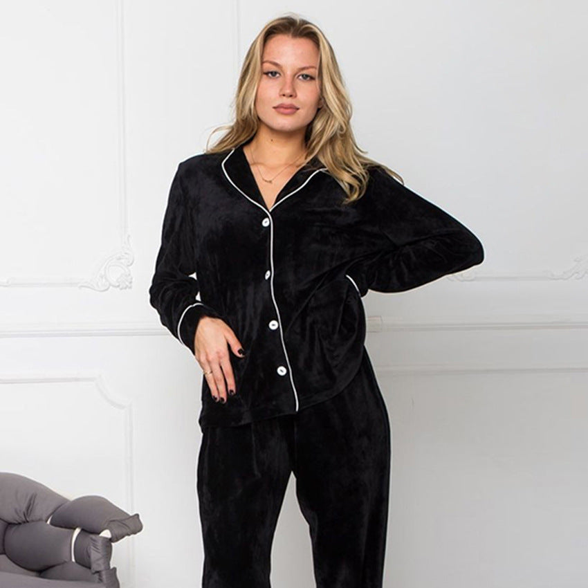 Warm Pyjamas Buttoned Two Piece Set - Black Ice Styles