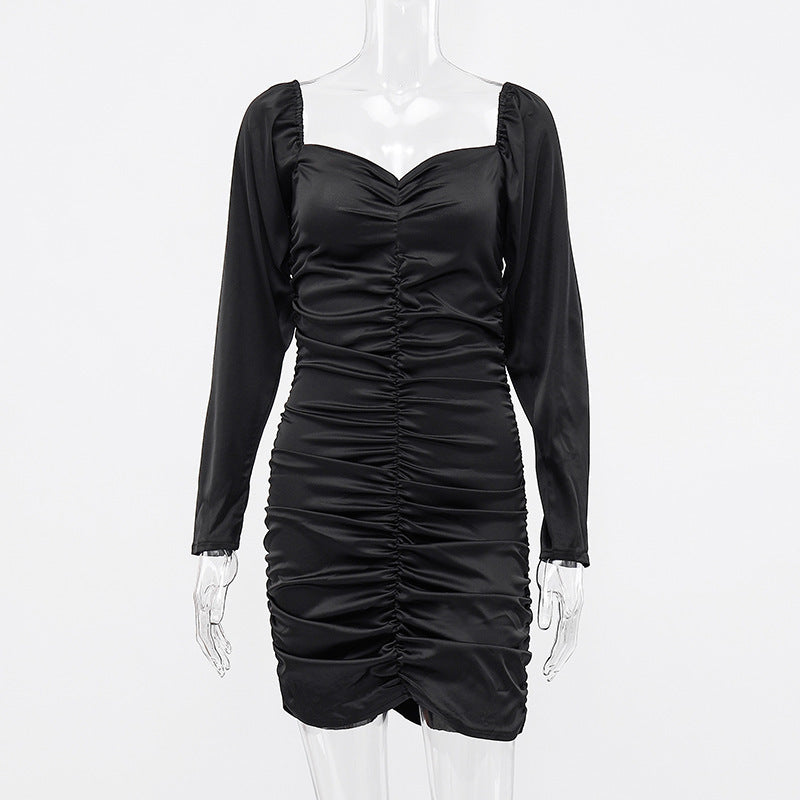 Low Rise Pleated Off Shoulder Mini Dress - Black Ice Styles