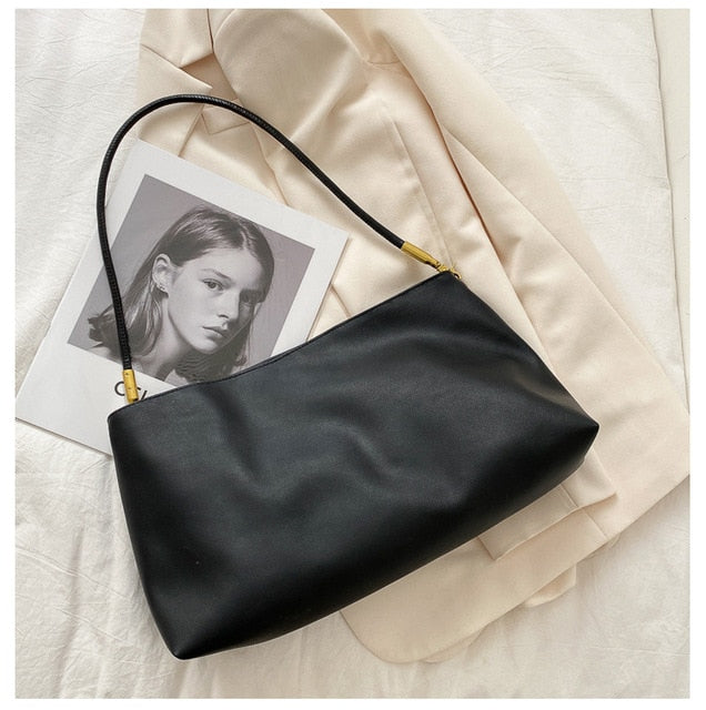 Simple Large Thin Strap Shoulder Bag - Black Ice Styles