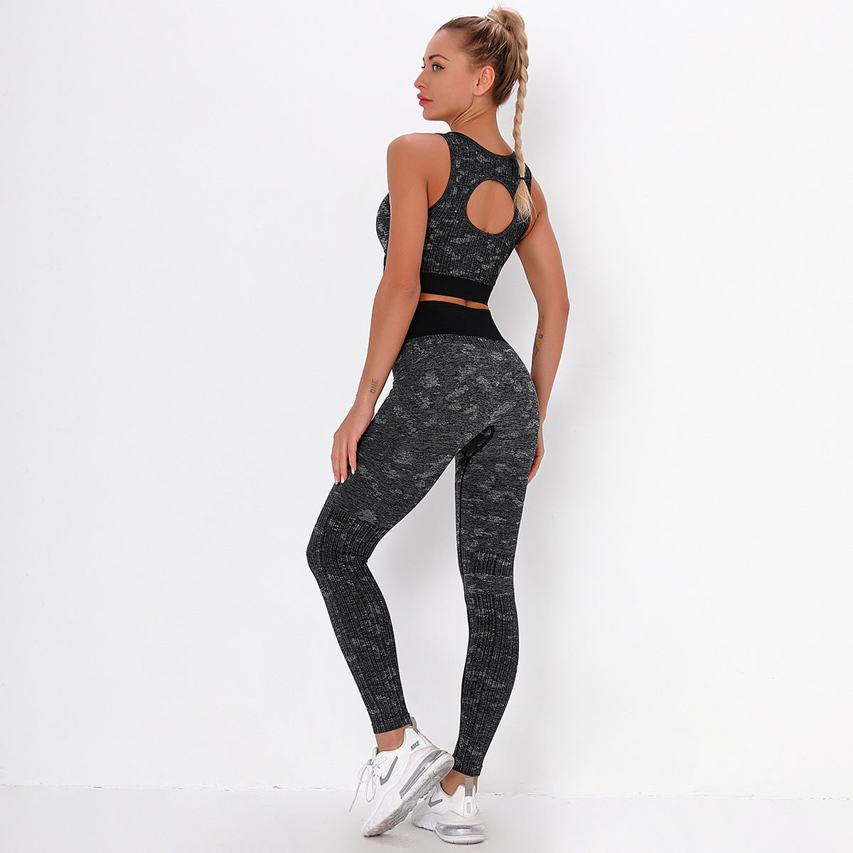 Jacquard camouflage Yoga Pants Set - Black Ice Styles