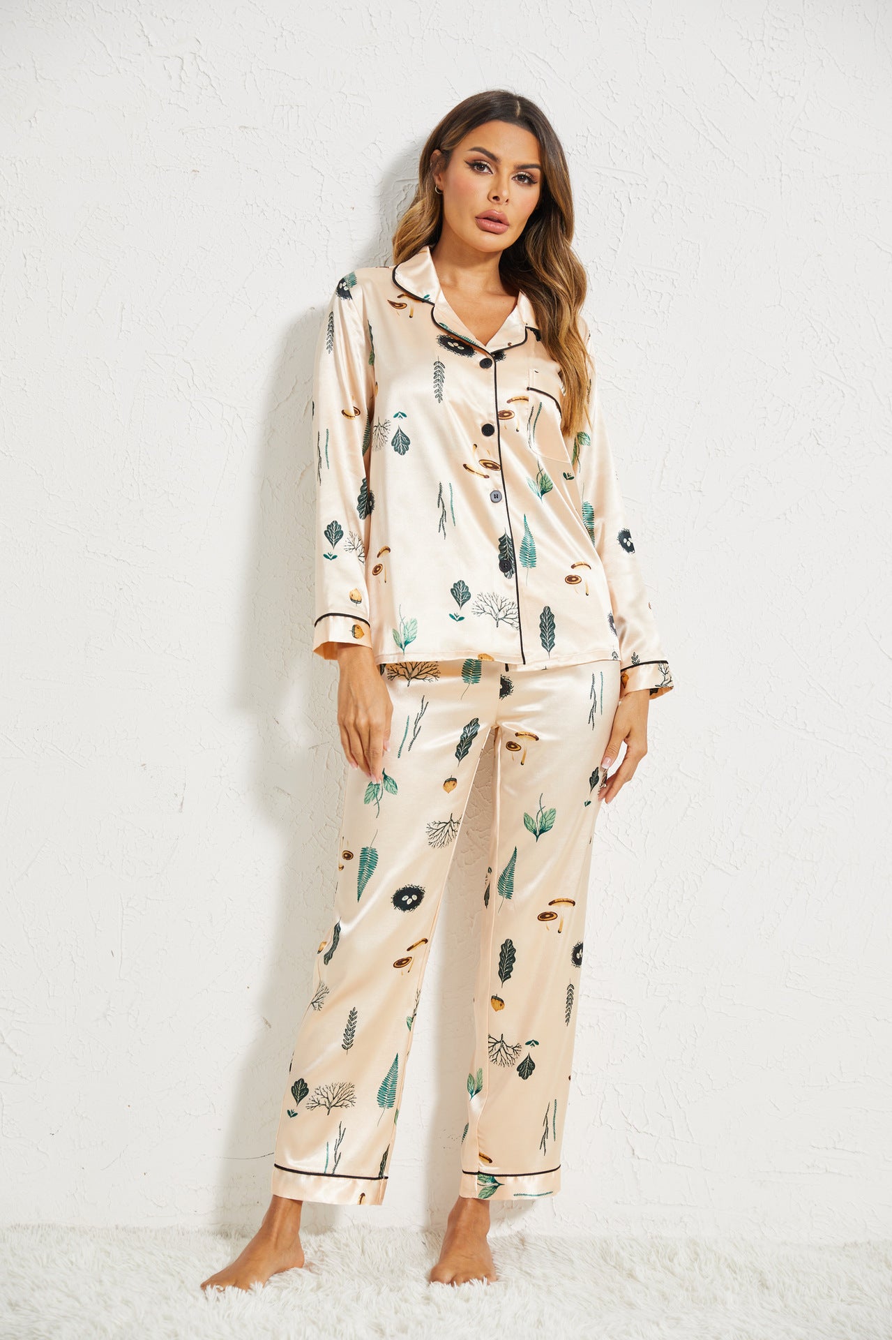 Silk Satin Printed Pajama Set - Black Ice Styles