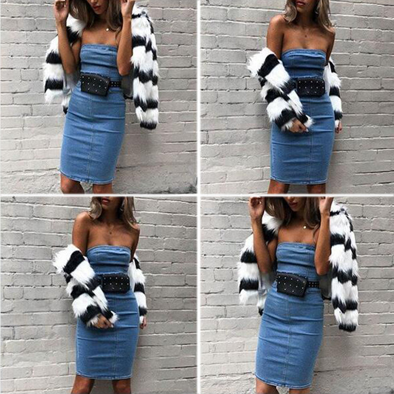 Tube Denim Dress - Black Ice Styles