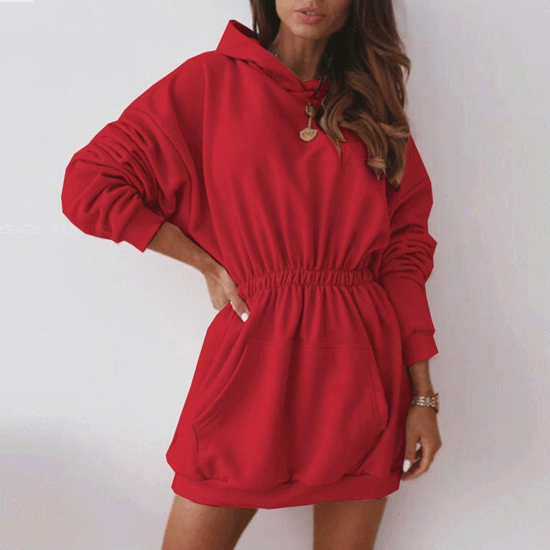 Hooded Loose Mid Length Sweater Dress - Black Ice Styles