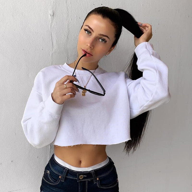 Round Long Sleeve Crop Top - Black Ice Styles