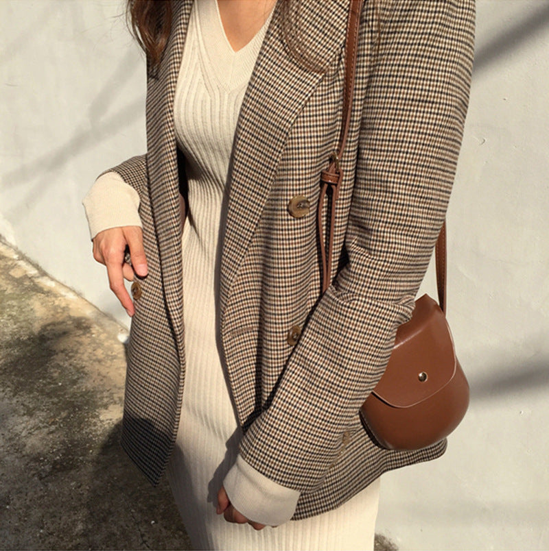 Houndstooth Pattern Blazer - Black Ice Styles