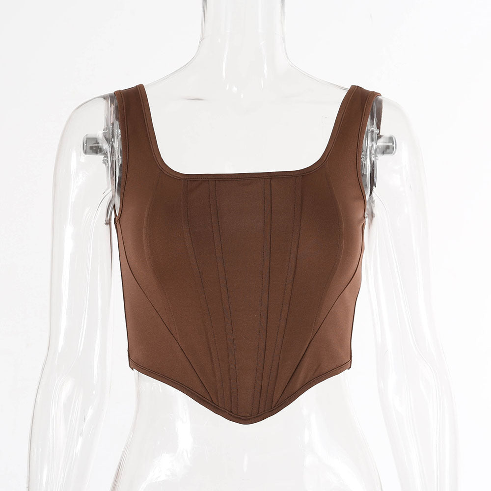 Brown Crop Strap Vest Top - Black Ice Styles