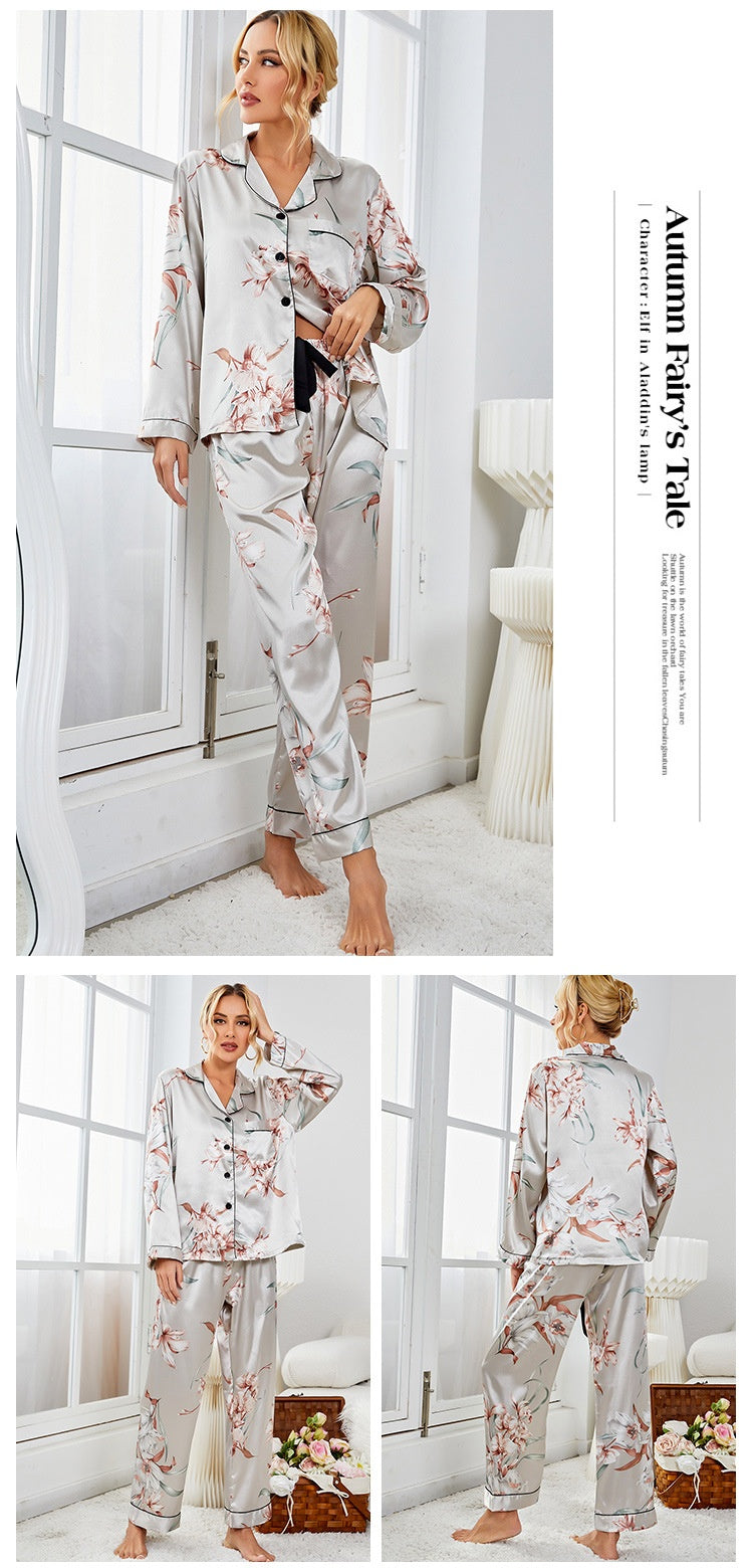 Spring Printed Sleepwear Two Piece Set - Black Ice Styles