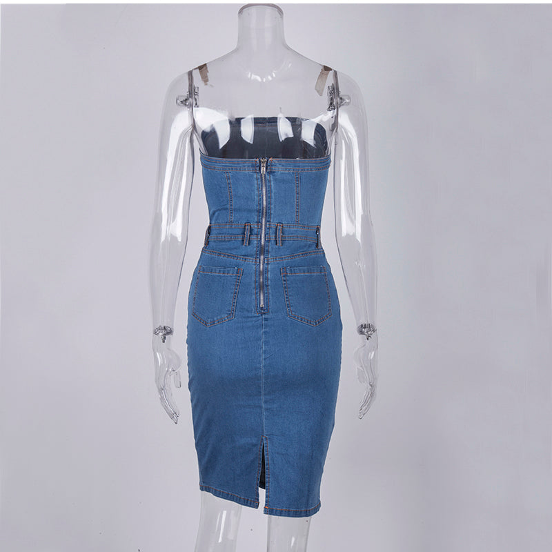 Tube Denim Dress - Black Ice Styles